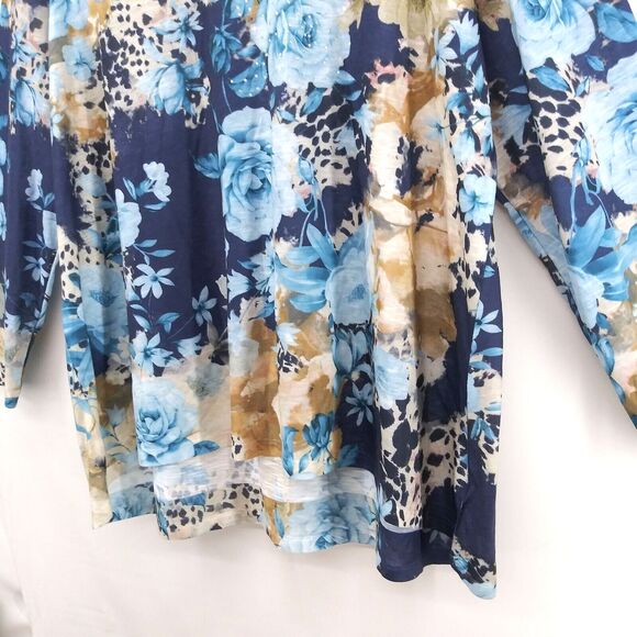 Time and Tru Shirt Womens Size XXL Blue Floral Beaded Long Sleeve Pullover Top - Picture 3 of 9